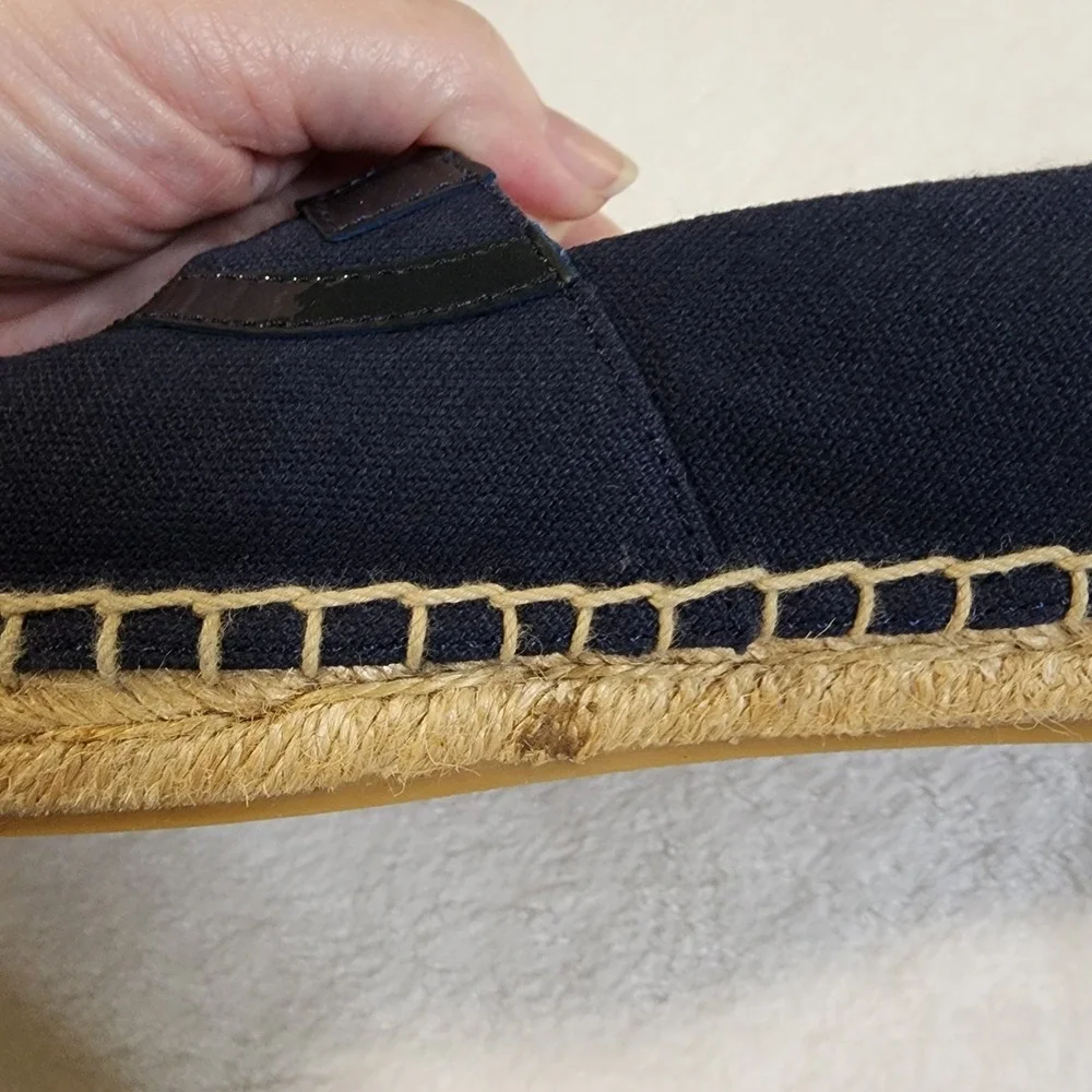 Tory Burch Poppy Canvas Espadrille Logo Slip On Shoes- Navy, Women's Size 9.5M